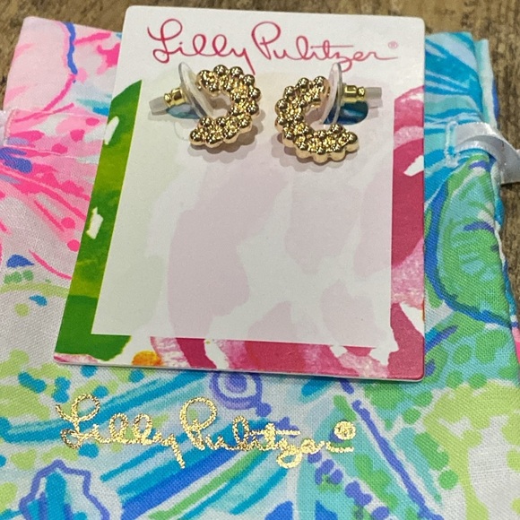 New Lilly Pulitzer Worth A Look Small Hoop Earrings Gold metallic - Picture 3 of 5